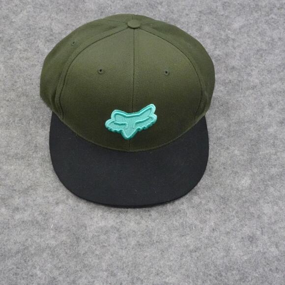 Fox Hat Snapback Cap Olive Military Green Aqua Fox Patch Wool Acrylic - Picture 2 of 11